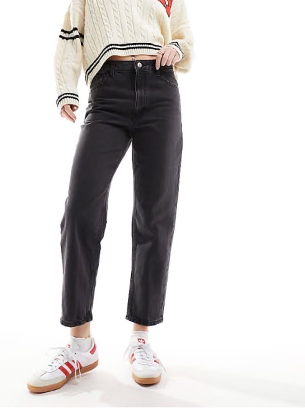 MANGO Black Washed High Rise Mom Jeans Size 14 EUR 46